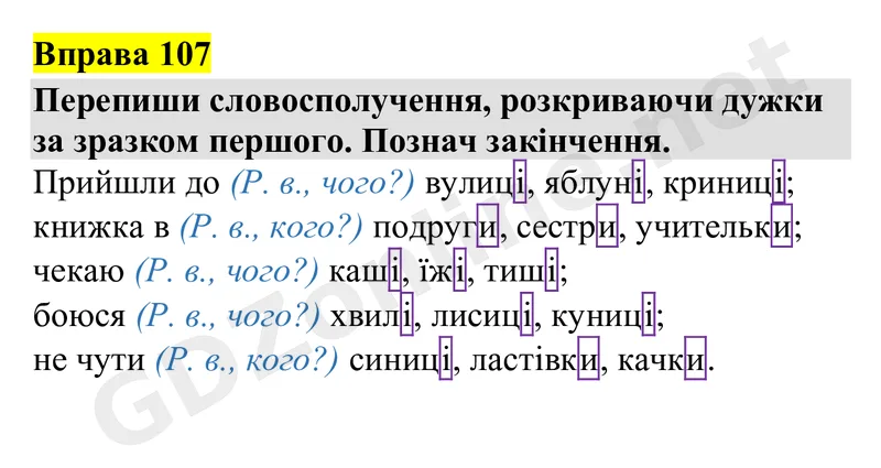 Вправа 107 — Українська мова 4 клас Захарійчук 2026, відповідь і розв’язання