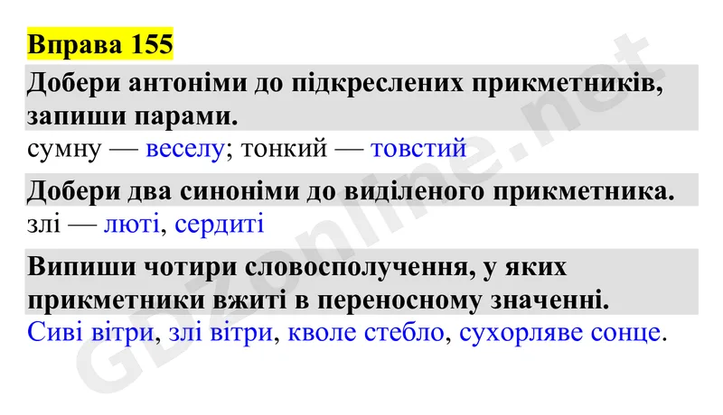 Вправа 155 — Українська мова 4 клас Захарійчук 2026, відповідь і розв’язання