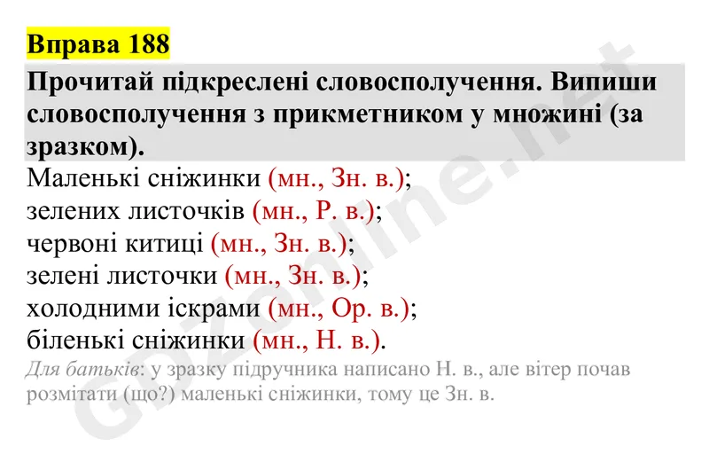 Вправа 188 — Українська мова 4 клас Захарійчук 2026, відповідь і розв’язання