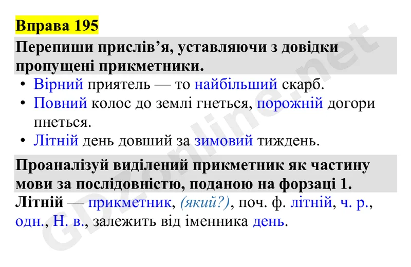 Вправа 195 — Українська мова 4 клас Захарійчук 2026, відповідь і розв’язання