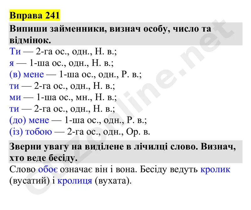 Вправа 241 — Українська мова 4 клас Захарійчук 2026, відповідь і розв’язання