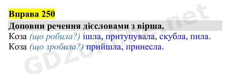 Вправа 250 — Українська мова 4 клас Захарійчук 2026, відповідь і розв’язання