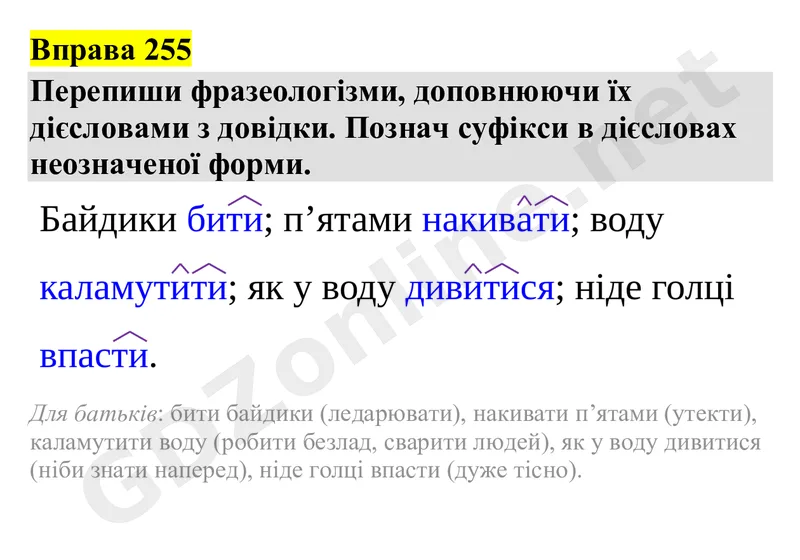 Вправа 255 — Українська мова 4 клас Захарійчук 2026, відповідь і розв’язання