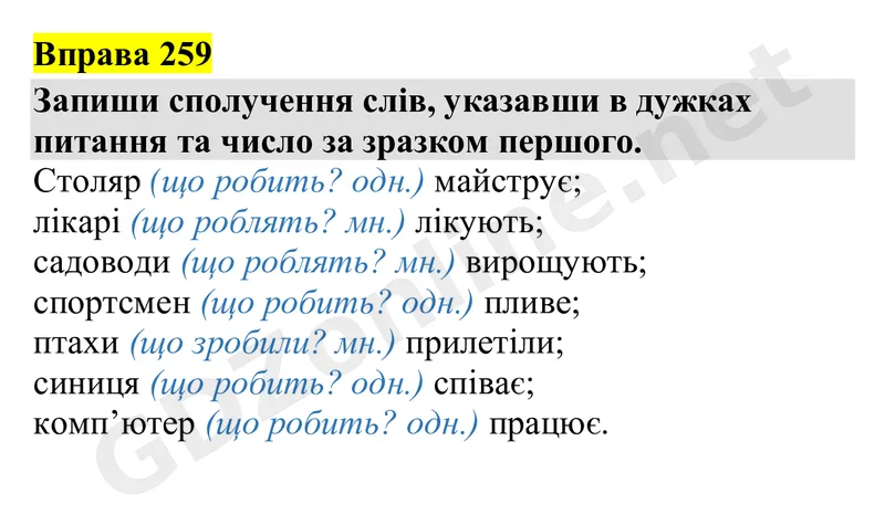 Вправа 259 — Українська мова 4 клас Захарійчук 2026, відповідь і розв’язання