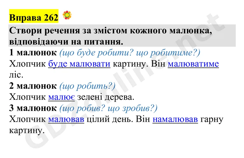 Вправа 262 — Українська мова 4 клас Захарійчук 2026, відповідь і розв’язання