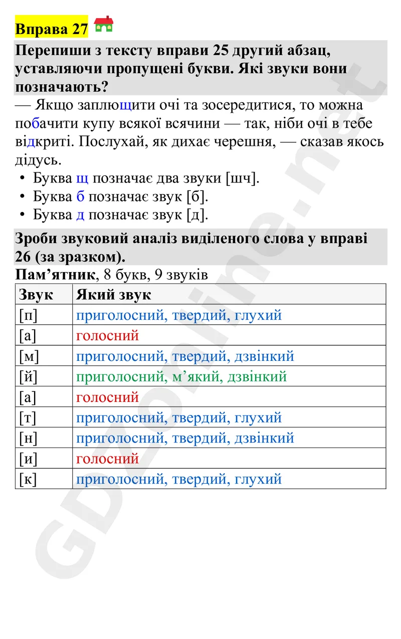Вправа 27 — Українська мова 4 клас Захарійчук 2026, відповідь і розв’язання