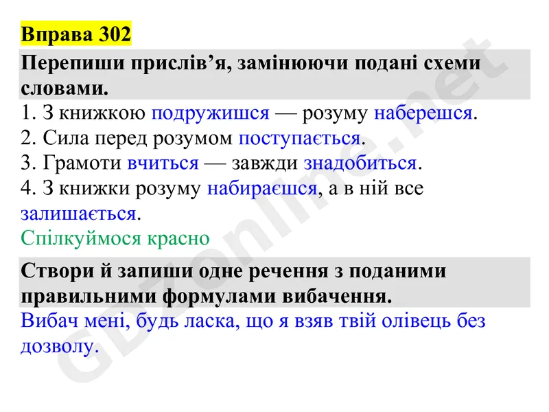 Вправа 302 — Українська мова 4 клас Захарійчук 2026, відповідь і розв’язання