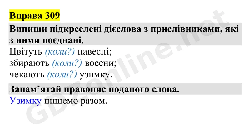 Вправа 309 — Українська мова 4 клас Захарійчук 2026, відповідь і розв’язання