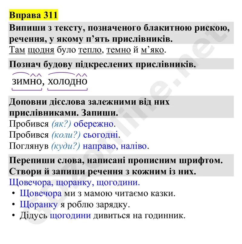 Вправа 311 — Українська мова 4 клас Захарійчук 2026, відповідь і розв’язання