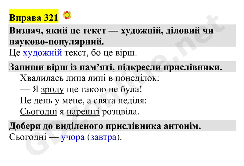 Вправа 321 — Українська мова 4 клас Захарійчук 2026, відповідь і розв’язання