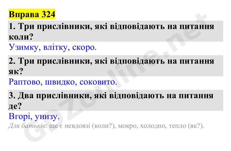 Вправа 324 — Українська мова 4 клас Захарійчук 2026, відповідь і розв’язання