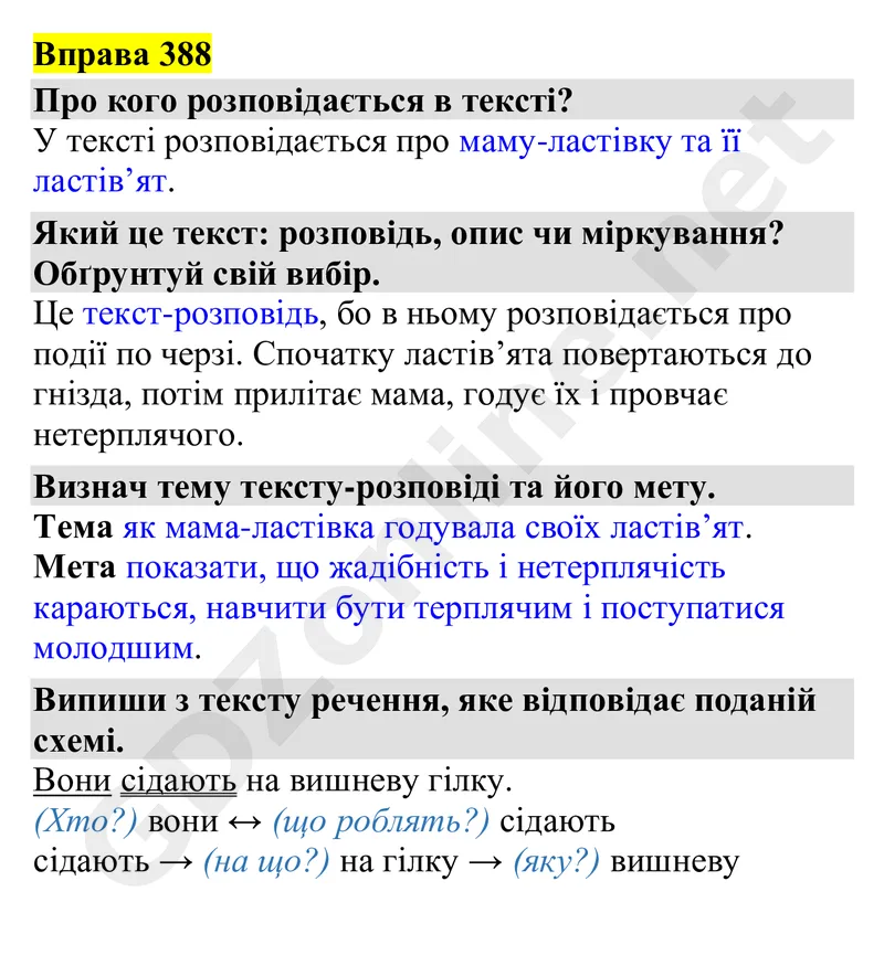 Вправа 388 — Українська мова 4 клас Захарійчук 2026, відповідь і розв’язання