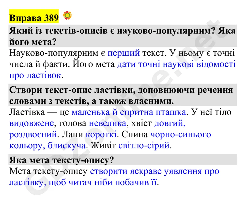 Вправа 389 — Українська мова 4 клас Захарійчук 2026, відповідь і розв’язання