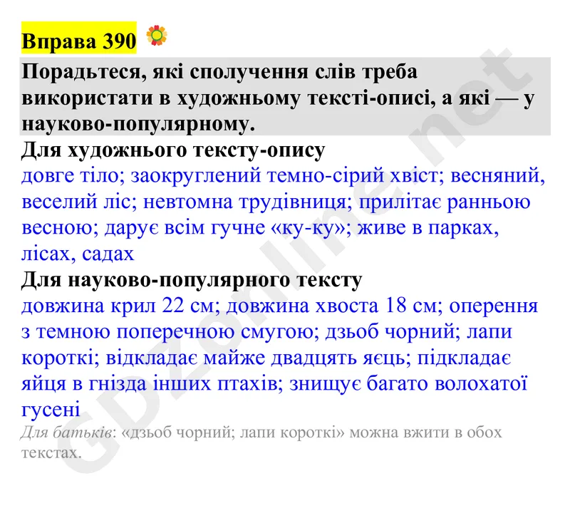 Вправа 390 — Українська мова 4 клас Захарійчук 2026, відповідь і розв’язання