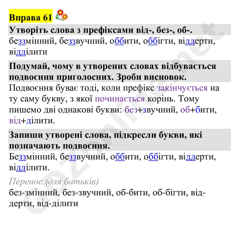 Вправа 61 — Українська мова 4 клас Захарійчук 2026, відповідь і розв’язання