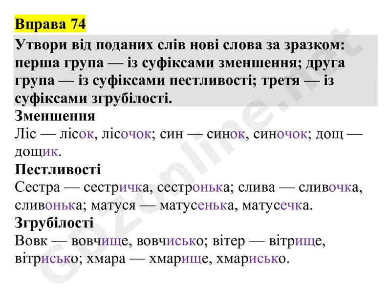 Вправа 74 — Українська мова 4 клас Захарійчук 2026, відповідь і розв’язання