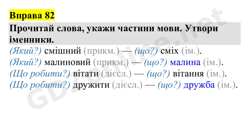 Вправа 82 — Українська мова 4 клас Захарійчук 2026, відповідь і розв’язання