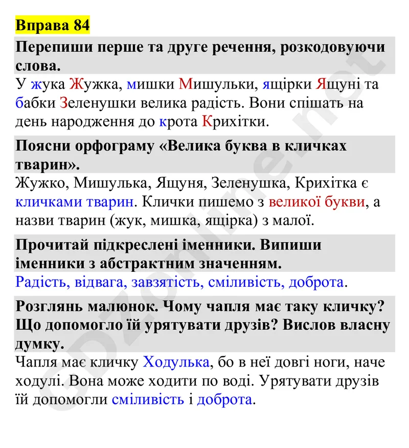 Вправа 84 — Українська мова 4 клас Захарійчук 2026, відповідь і розв’язання