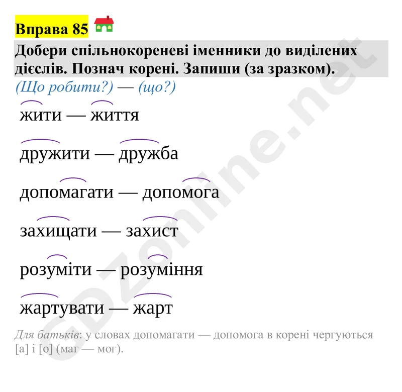 Вправа 85 — Українська мова 4 клас Захарійчук 2026, відповідь і розв’язання