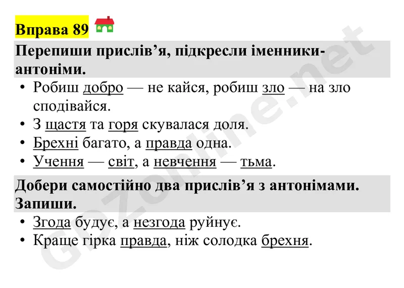 Вправа 89 — Українська мова 4 клас Захарійчук 2026, відповідь і розв’язання