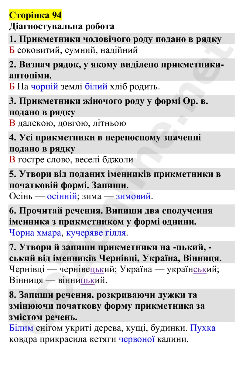 Сторінка 94. Діагностувальна робота — Українська мова 4 клас Захарійчук 2026, відповідь і розв’язання