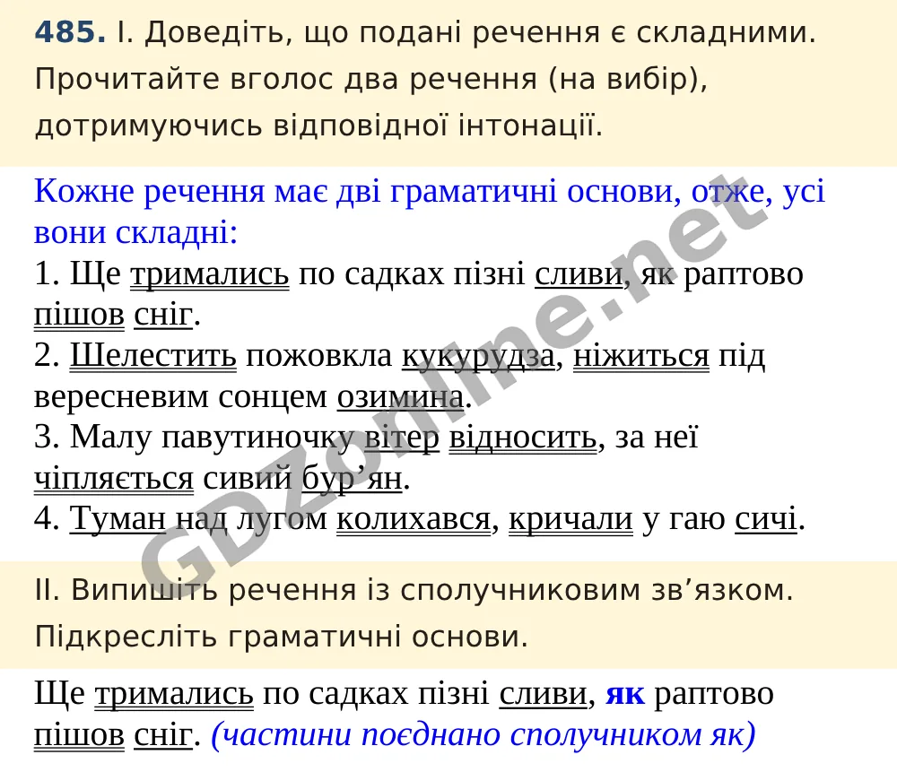 Вправа 485 — Українська мова 5 клас Заболотний 2022, відповідь і розв’язання