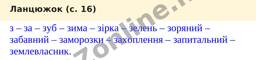 Ланцюжок (с. 16) — Українська мова 5 клас Заболотний 2022, відповідь і розв’язання