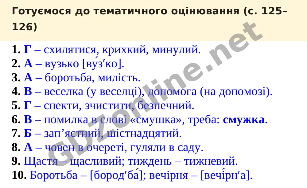 Готуємося до тематичного оцінювання (с. 125–126) — Українська мова 5 клас Заболотний 2022, відповідь і розв’язання