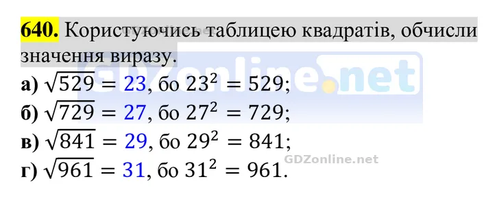 Завдання 640 — Алгебра 8 клас Бевз 2025, відповідь і розв’язання