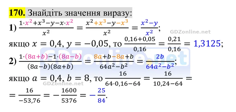 Завдання 170 — Алгебра 8 клас Тарасенкова 2025, відповідь і розв’язання