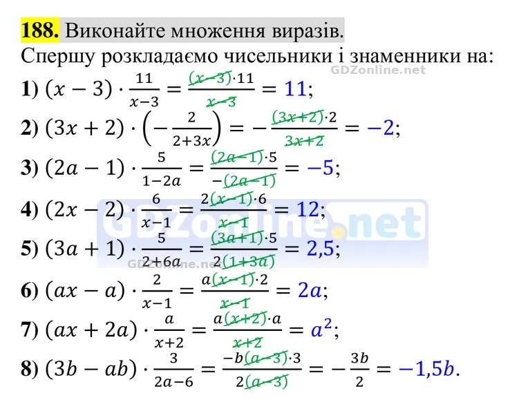 Завдання 188 — Алгебра 8 клас Тарасенкова 2025, відповідь і розв’язання