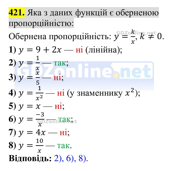 Завдання 421 — Алгебра 8 клас Тарасенкова 2025, відповідь і розв’язання