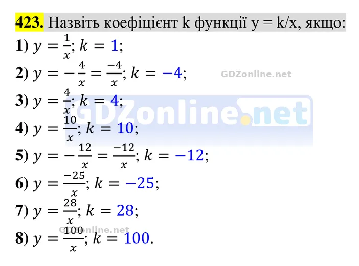 Завдання 423 — Алгебра 8 клас Тарасенкова 2025, відповідь і розв’язання