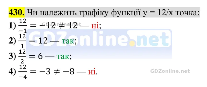 Завдання 430 — Алгебра 8 клас Тарасенкова 2025, відповідь і розв’язання