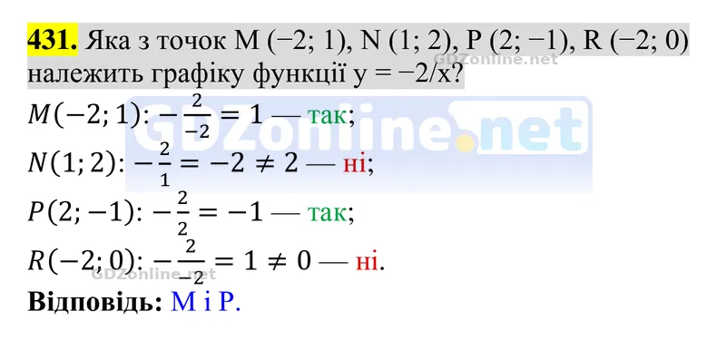 Завдання 431 — Алгебра 8 клас Тарасенкова 2025, відповідь і розв’язання