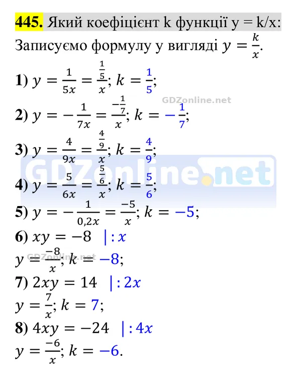 Завдання 445 — Алгебра 8 клас Тарасенкова 2025, відповідь і розв’язання