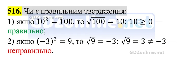 Завдання 516 — Алгебра 8 клас Тарасенкова 2025, відповідь і розв’язання