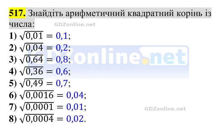 Завдання 517 — Алгебра 8 клас Тарасенкова 2025, відповідь і розв’язання