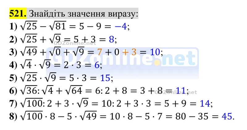 Завдання 521 — Алгебра 8 клас Тарасенкова 2025, відповідь і розв’язання