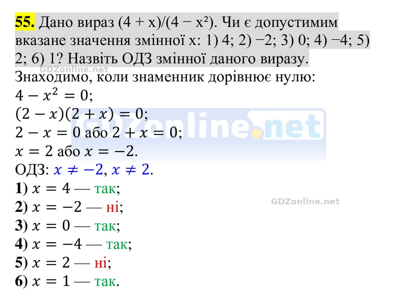 Завдання 55 — Алгебра 8 клас Тарасенкова 2025, відповідь і розв’язання