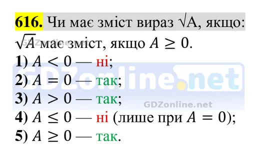Завдання 616 — Алгебра 8 клас Тарасенкова 2025, відповідь і розв’язання