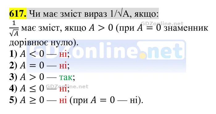 Завдання 617 — Алгебра 8 клас Тарасенкова 2025, відповідь і розв’язання