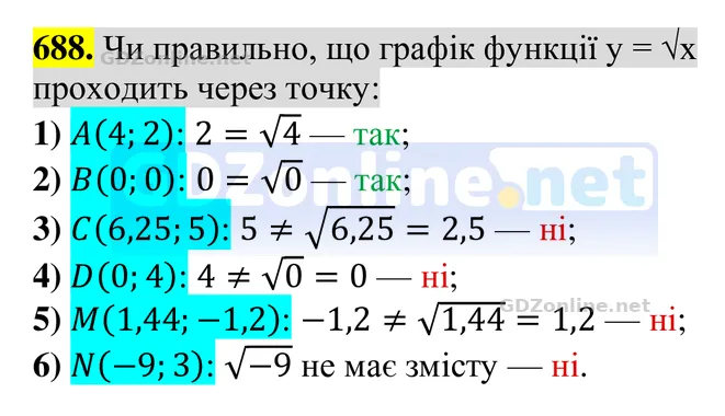 Завдання 688 — Алгебра 8 клас Тарасенкова 2025, відповідь і розв’язання
