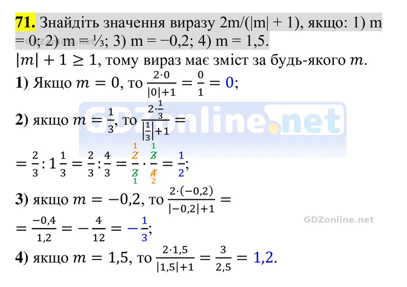 Завдання 71 — Алгебра 8 клас Тарасенкова 2025, відповідь і розв’язання