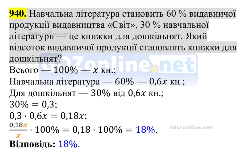 Завдання 940 — Алгебра 8 клас Тарасенкова 2025, відповідь і розв’язання