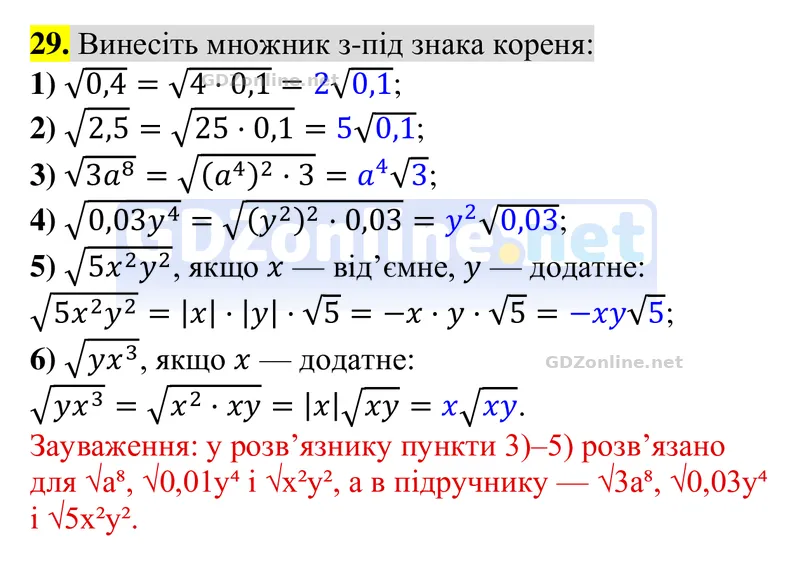 Задачі і вправи для повторення, № 29 — Алгебра 8 клас Тарасенкова 2025, відповідь і розв’язання