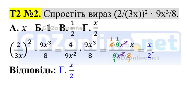 Розділ 2. Тестові завдання № 2, завдання 2 — Алгебра 8 клас Тарасенкова 2025, відповідь і розв’язання