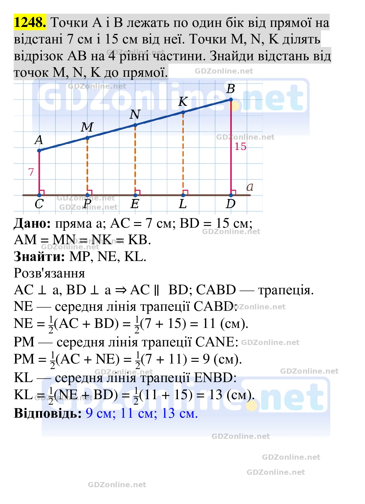 Завдання 1248 — Геометрія 8 клас Бевз 2025, відповідь і розв’язання