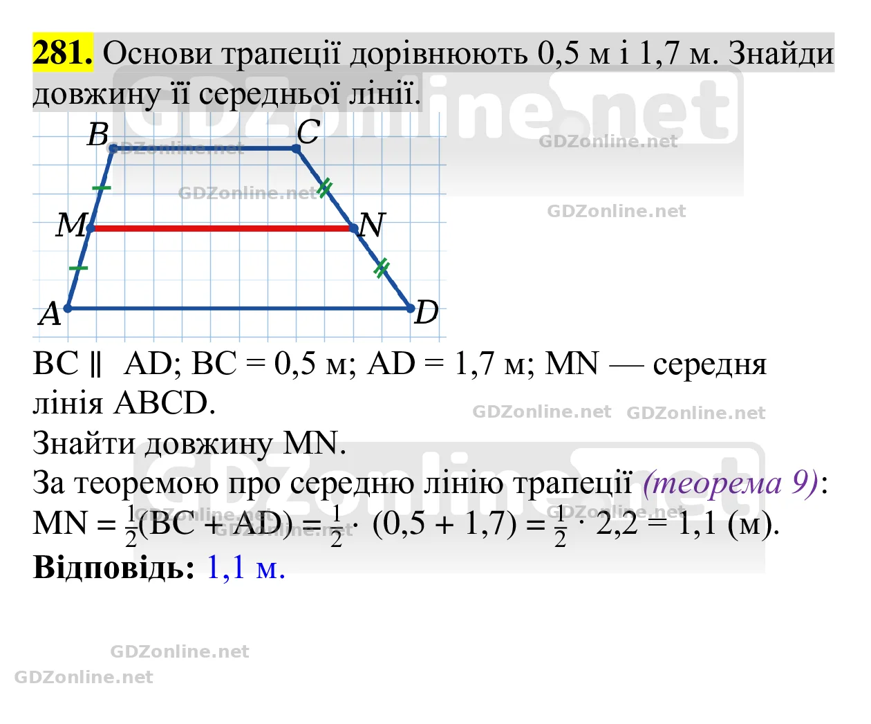 Завдання 281 — Геометрія 8 клас Бевз 2025, відповідь і розв’язання