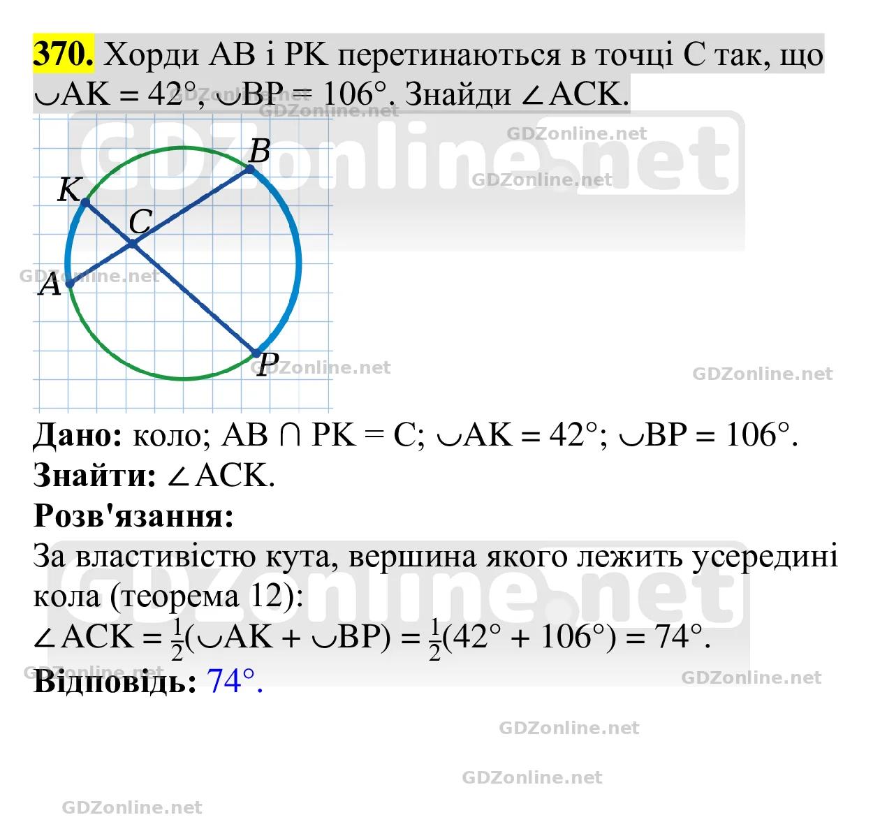 Завдання 370 — Геометрія 8 клас Бевз 2025, відповідь і розв’язання